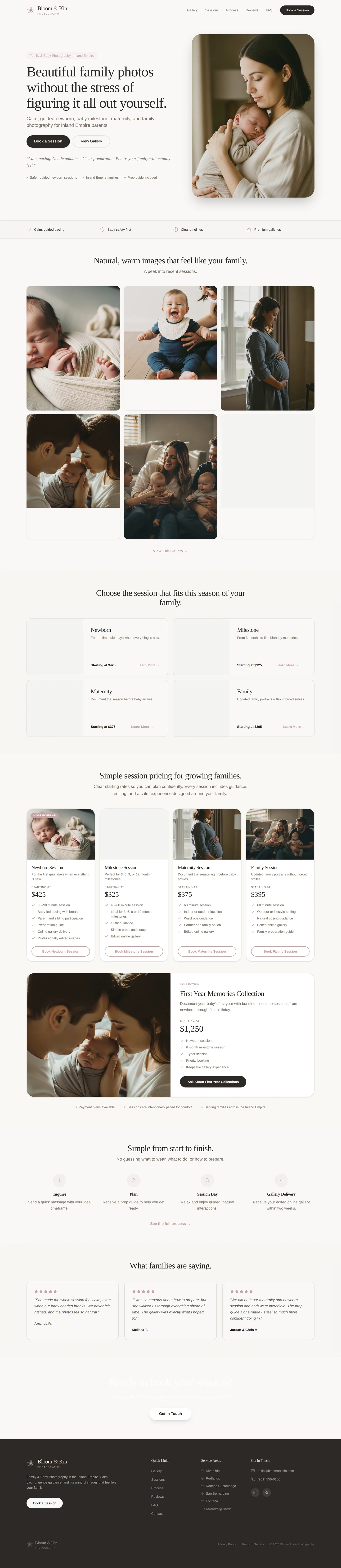 Bloom & Kin Photography full homepage screenshot