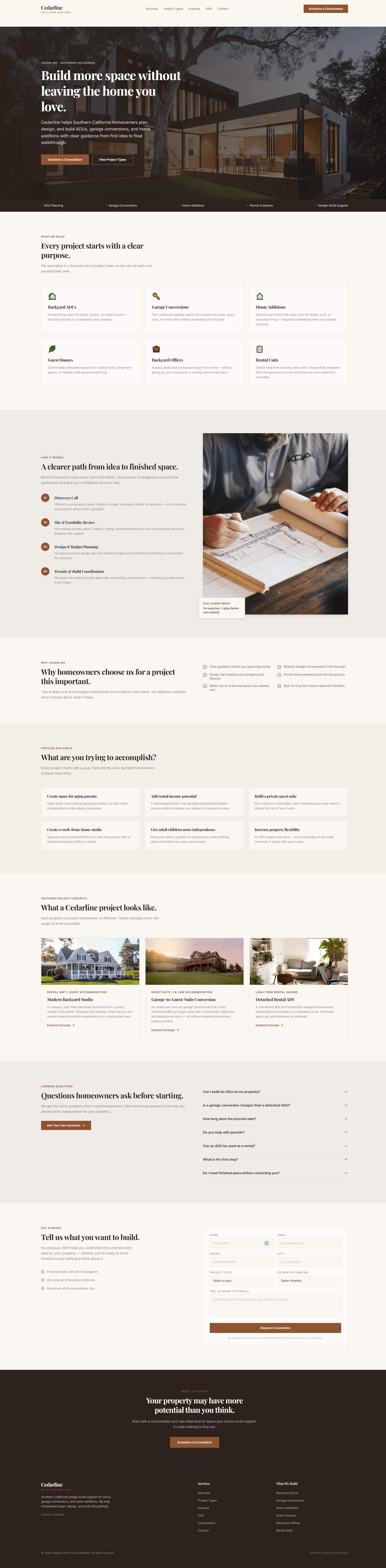 Cedarline ADU & Home Additions full homepage screenshot