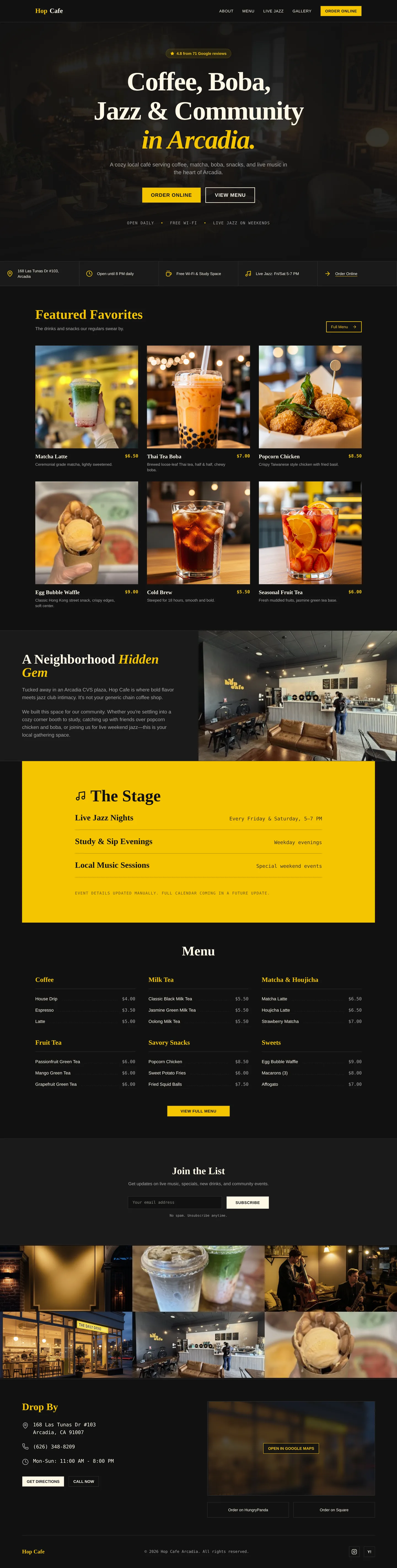 Hop Cafe full homepage screenshot