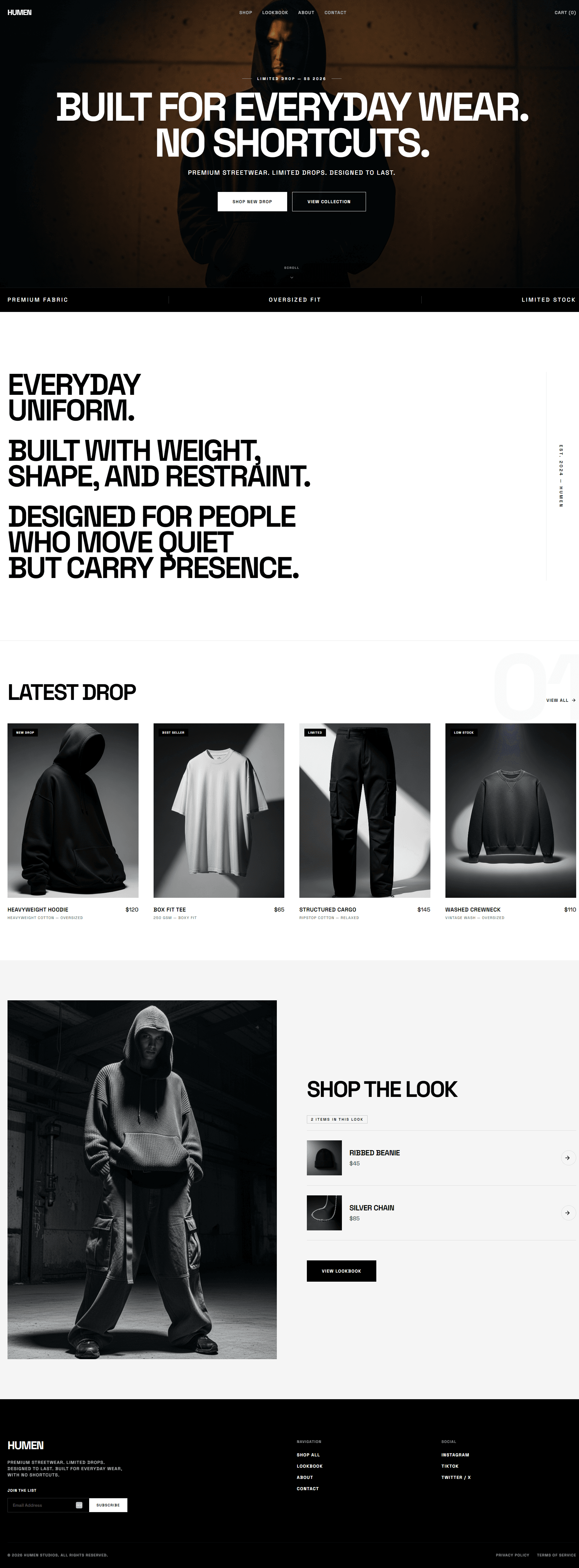 Humen Streetwear full homepage screenshot