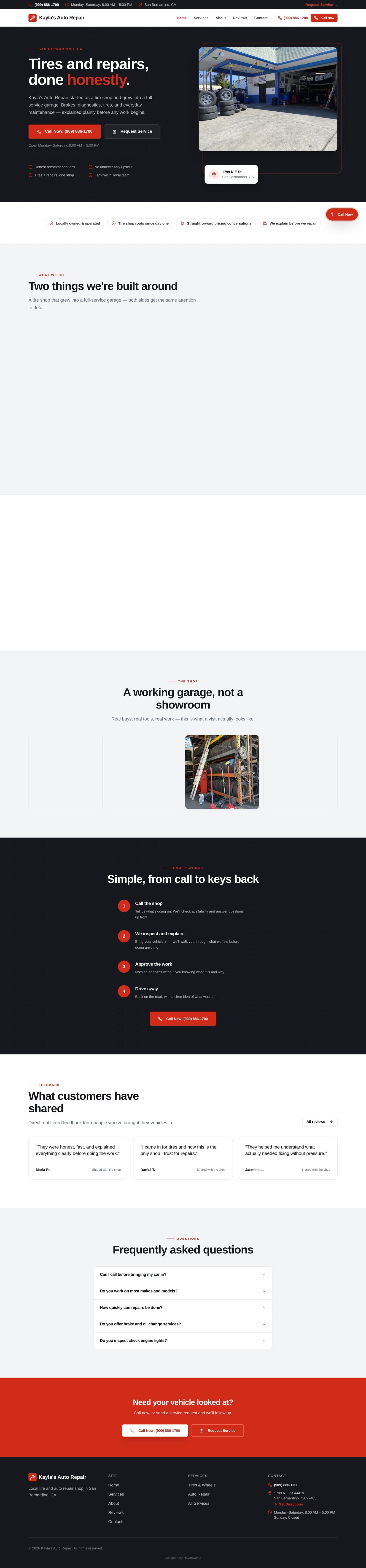 Kayla's Auto Repair full homepage screenshot