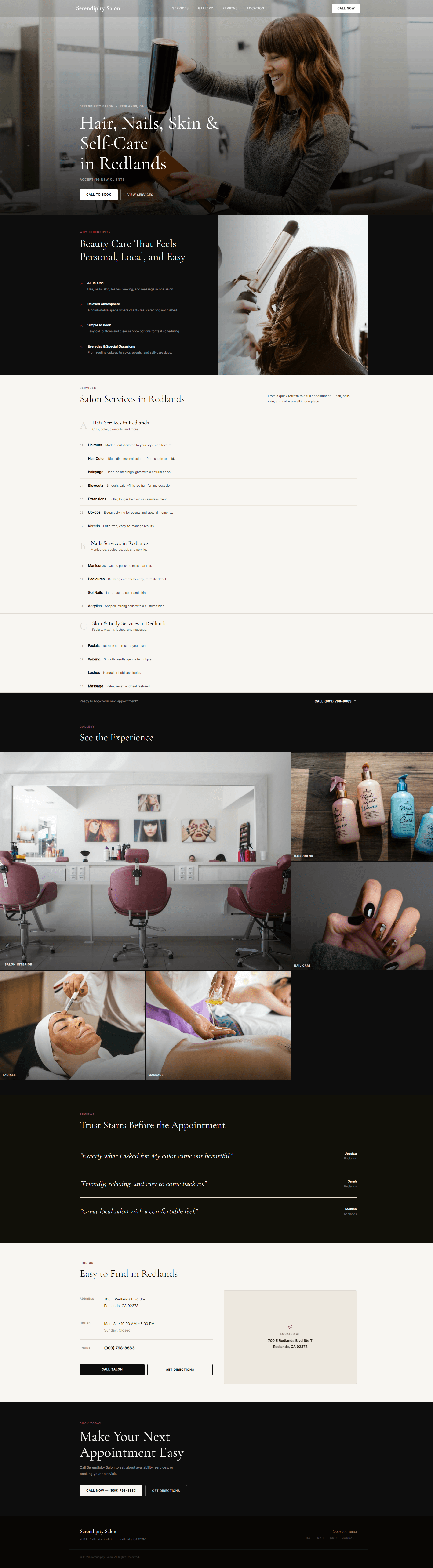 Serendipity Salon full homepage screenshot