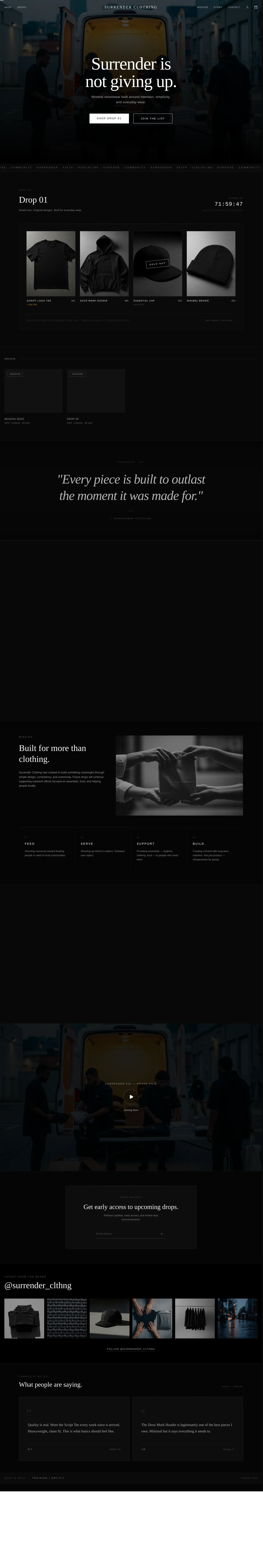 Surrender Clothing full homepage screenshot