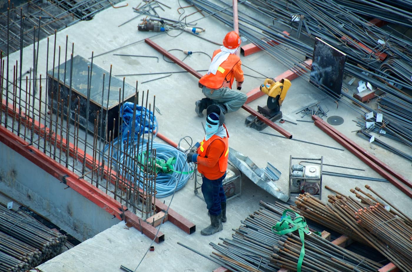 Residential construction site with framing in progress