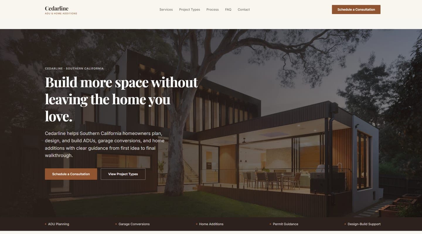 Cedarline ADU & Home Additions website preview