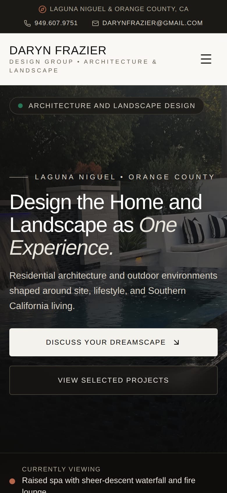 Daryn Frazier Design Group homepage on a phone