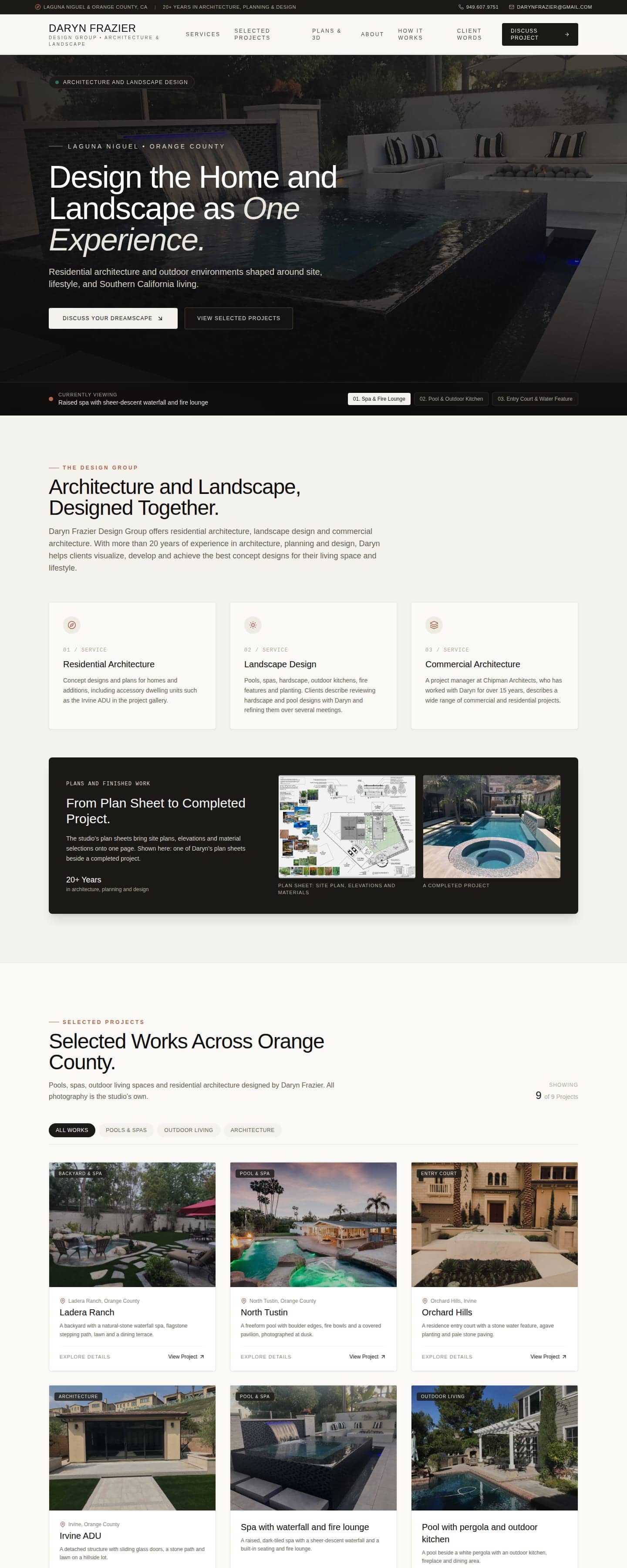 Daryn Frazier Design Group homepage, top sections