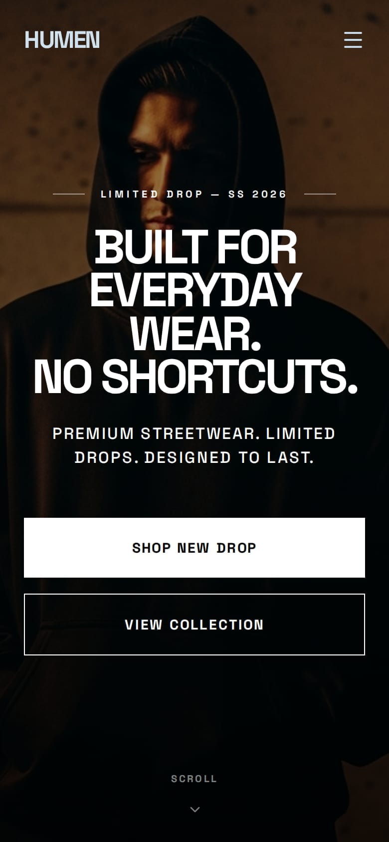 Humen Streetwear homepage on a phone