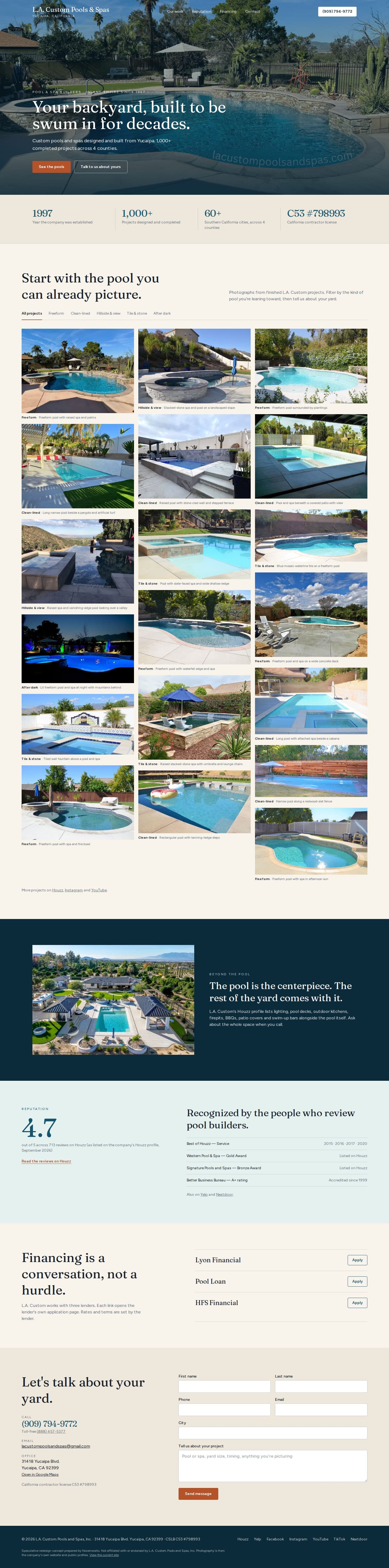 L.A. Custom Pools & Spas — full homepage