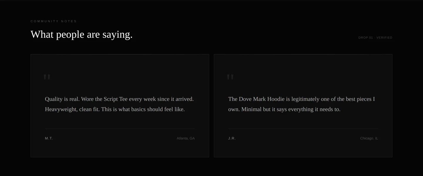 Surrender Clothing community reviews section — verified customer notes on product quality
