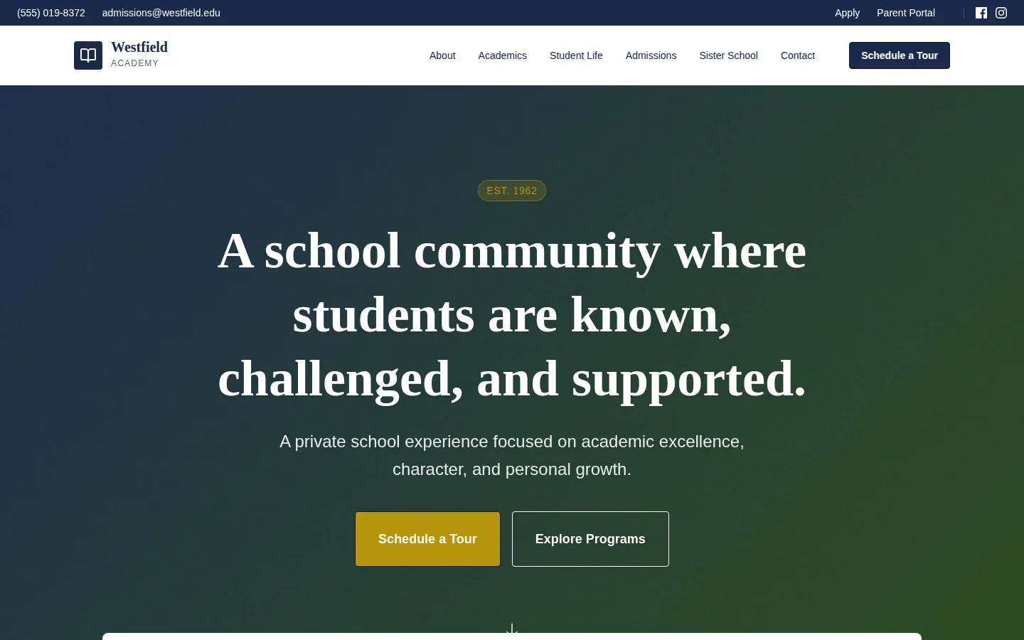 Westfield Academy website preview